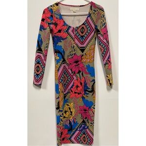 Nicki Minaj Floral Long Sleeve Midi Sheath Dress Size XS